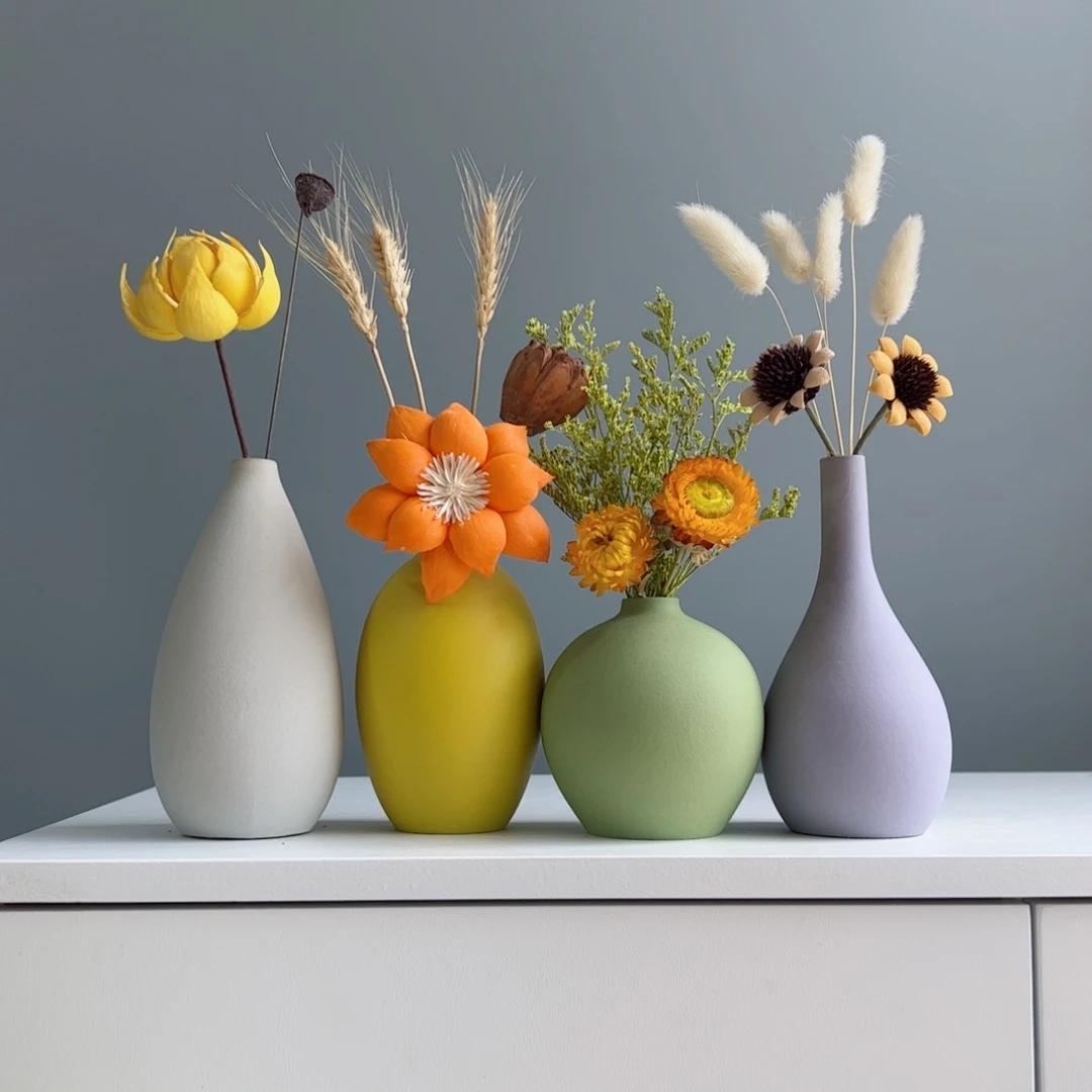 摆件陶瓷小花瓶摆件含花总高约20-30cm