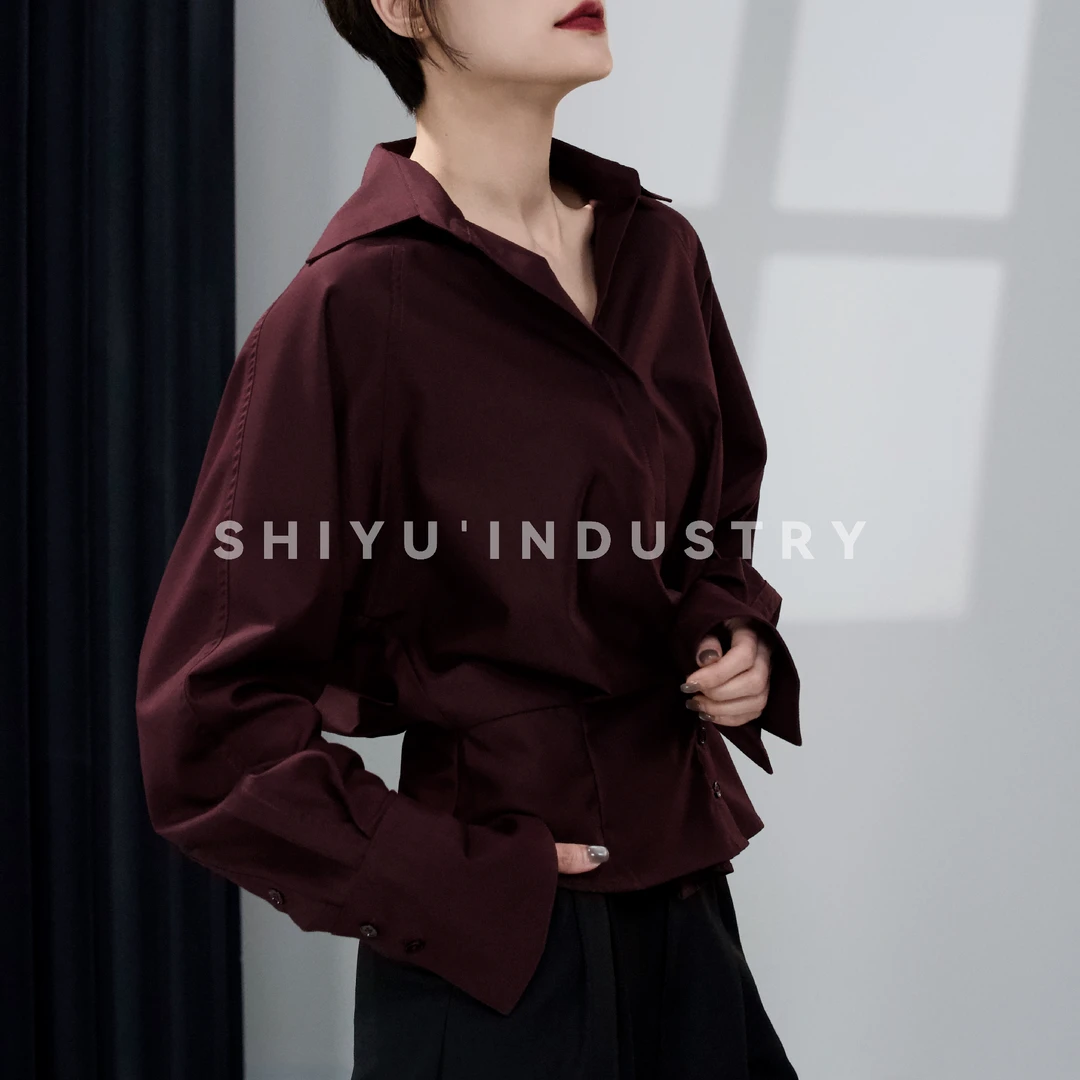 莳屿实业捏褶设计感衣服衬衫时尚大气法式上衣宽松衬衣