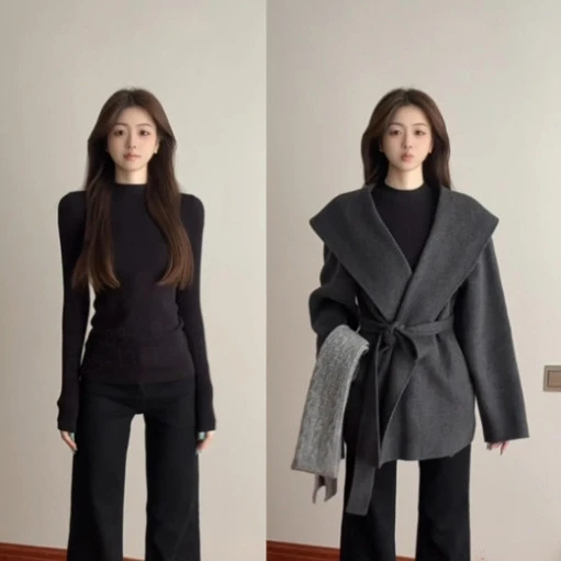 黑色初冬圆领小香风保暖内搭打底衫女秋冬季修身磨毛上衣初冬穿搭