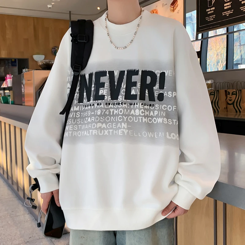 春秋季青少年新款圆领字母印花宽松卫衣学生男潮流百搭美式风上衣