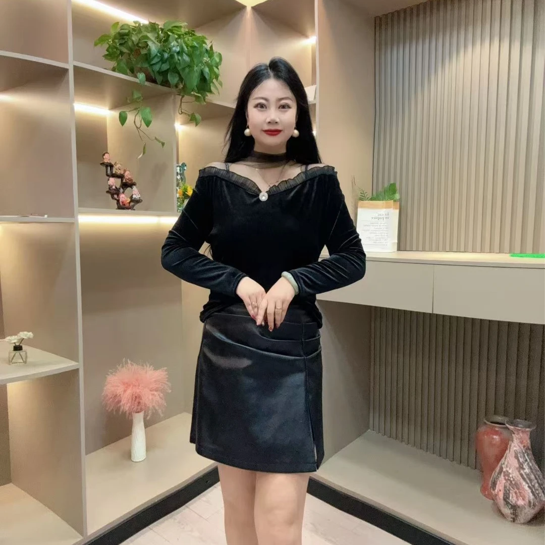 秋季上衣-冠 3677时尚气质拼纱菲边性感女人味胖MM大码女装新款