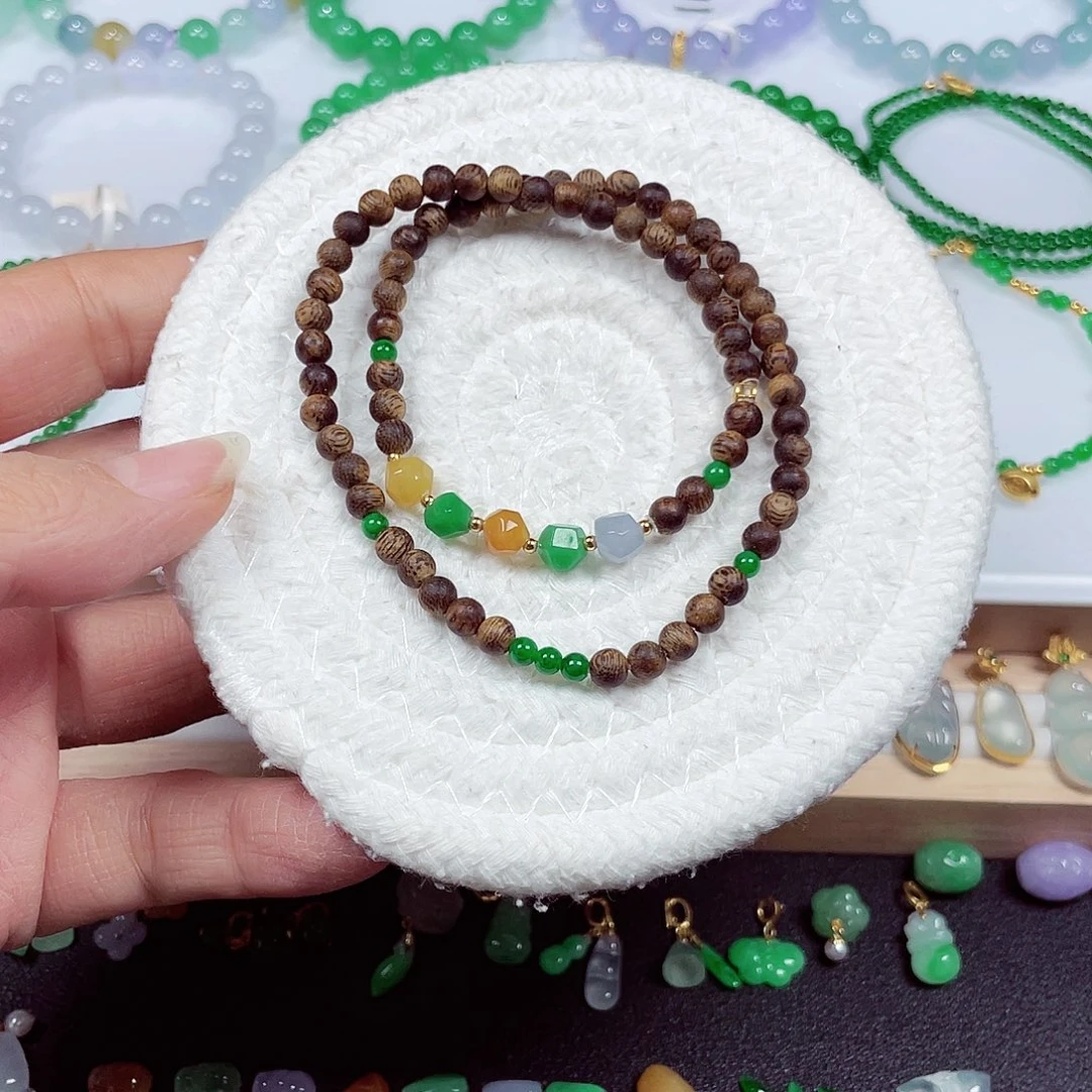 用***4翡翠18K金镶嵌手链天然缅甸翡翠A货卡6-3.4