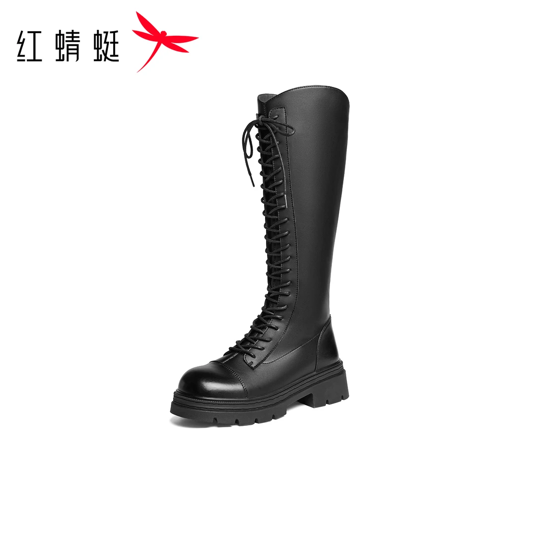 红蜻蜓骑士靴2025秋冬新款女鞋瘦瘦靴长筒靴加绒保暖百搭机车靴女