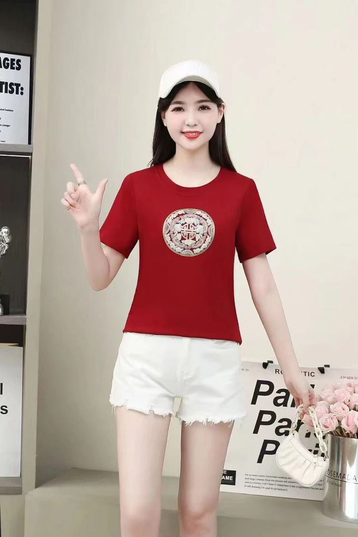 夏季新中式国风纯棉棉T短款洋气修身