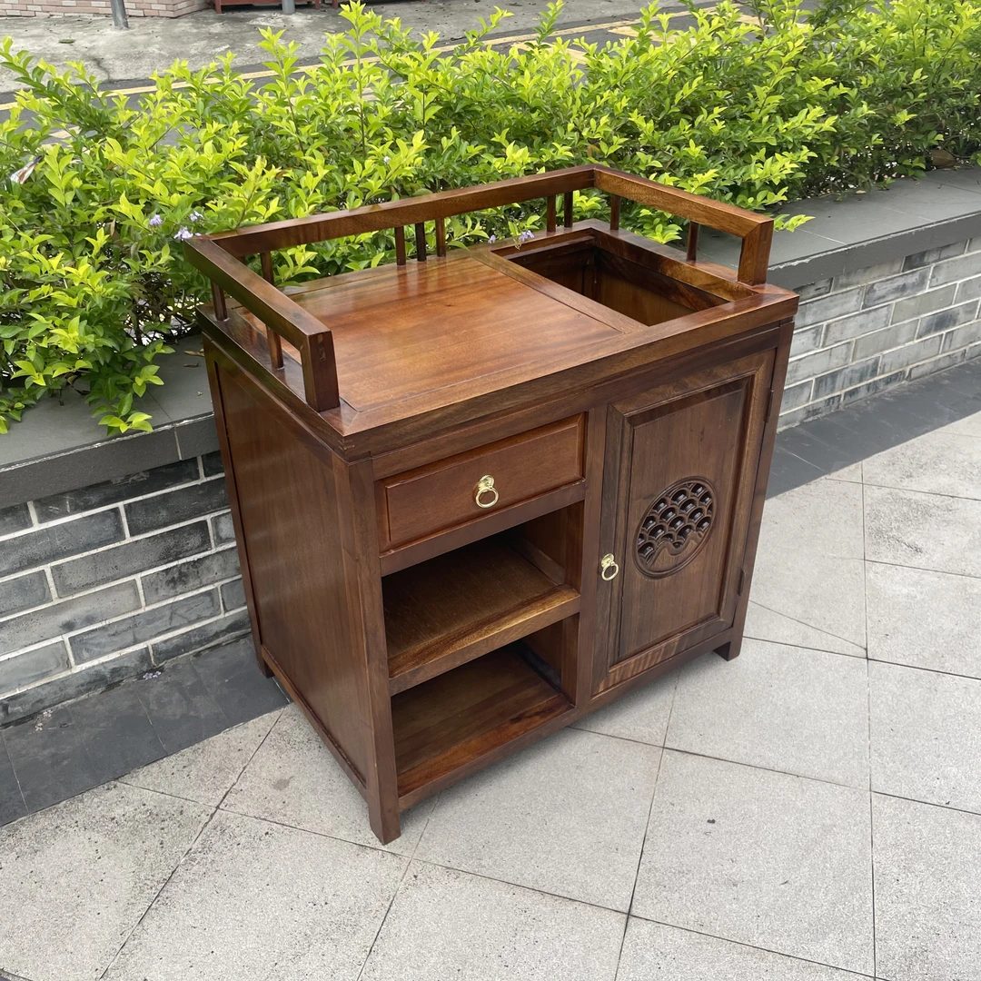 【嘉鸿兴家居】实木雅典茶水柜开孔新中式茶水桌茶边柜风情茶水柜