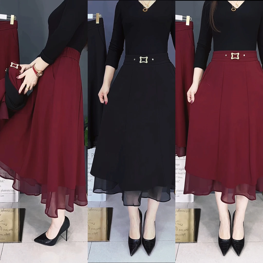 888#夏季垂感女人味纱边气质显瘦时尚女士半身裙