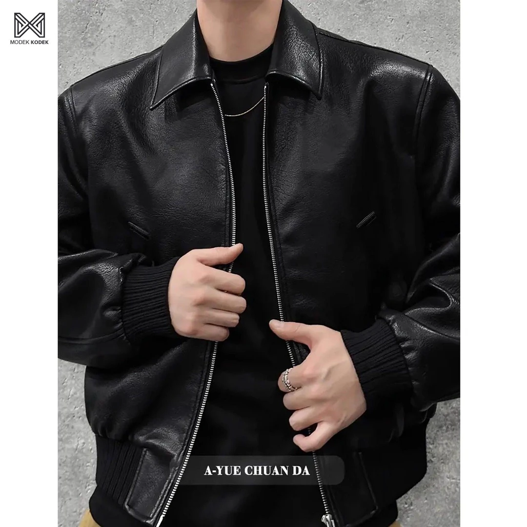 MODEK KODEK美式复古潮流翻领皮夹克男2025时尚百搭加棉加厚外套