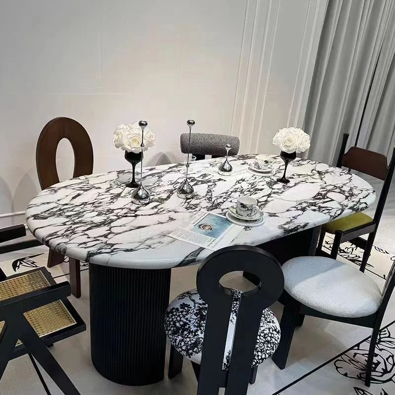 丰华睿智法式高端可定制意式奢华36厚大理石饰面长方形餐桌椅组