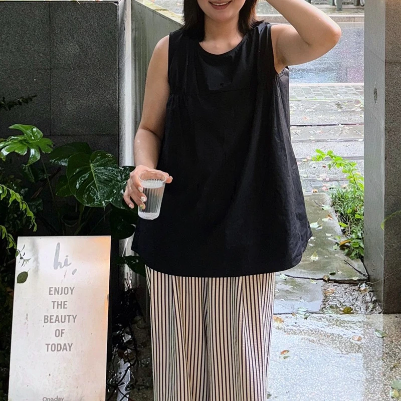 DD784设计感宽松A字无袖上衣夏季款休闲纯色韩版百搭T恤衫女