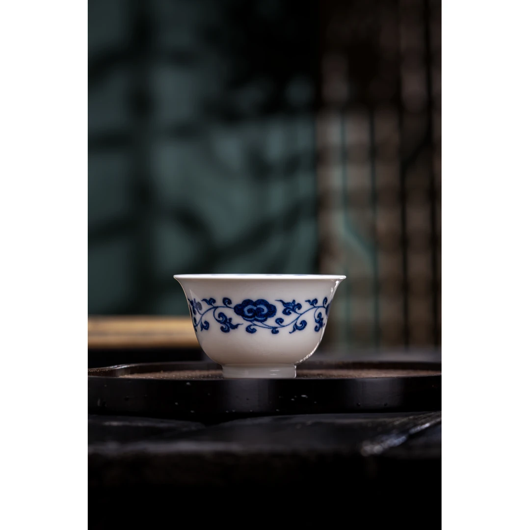 柴窑青花林芝杯 茶道器具