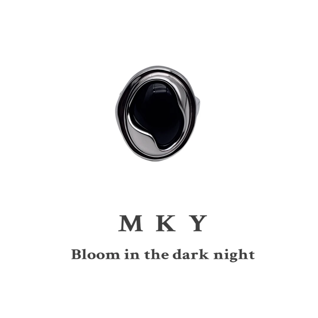 铜合金戒指 MKY/小众设计感先锋电镀黑银开口戒指男女开口指环