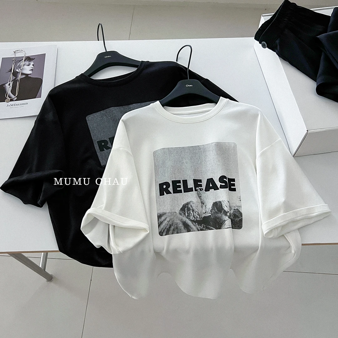 现货「MUMU CHAU」【松弛有度】简柔棉印花短袖T恤女夏季【LC12】