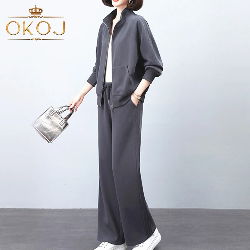 OKOJ休闲运动套装女士轻奢时尚透气开衫秋季新款减龄显瘦两件套