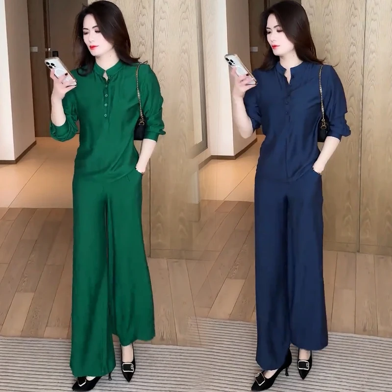 时尚套装女2025春季新款洋气宽松显瘦长袖上衣阔腿裤休闲两件套