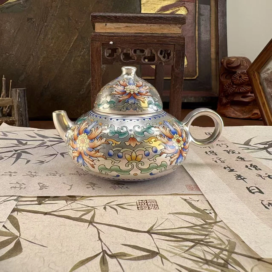 宝相斗彩扁腹鎏银壶-3153-直播专享