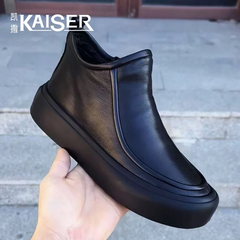 凯撒增高男鞋春季英伦风高帮百搭休闲板鞋子男款防滑软底商务皮鞋