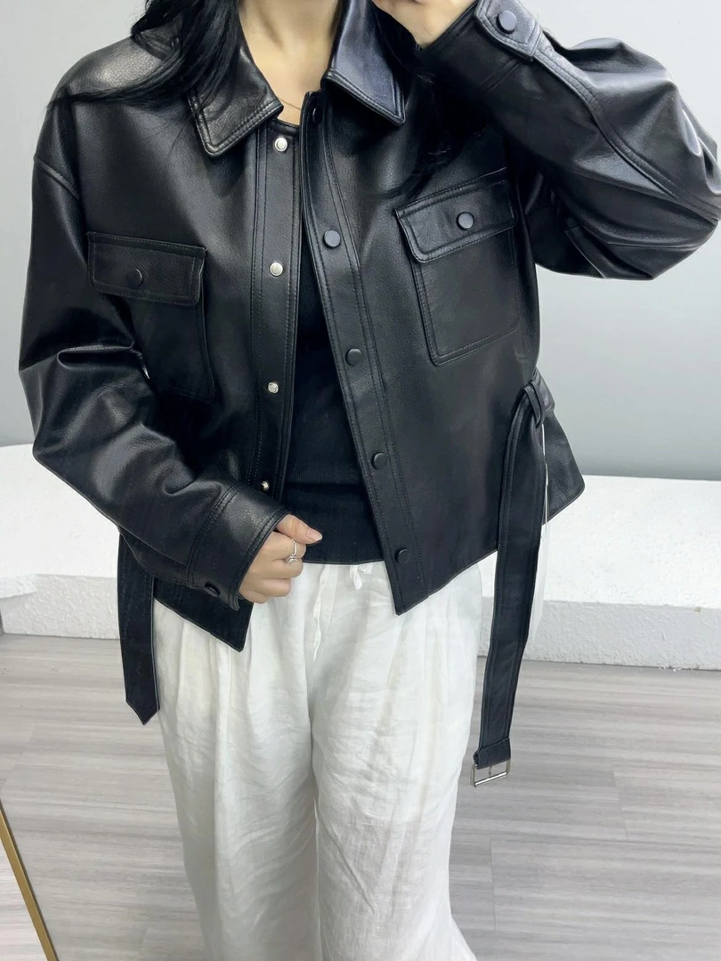 [宋佳同款]海宁真皮皮衣女短款绵羊泡皮洋气皮夹克机车服外套新款