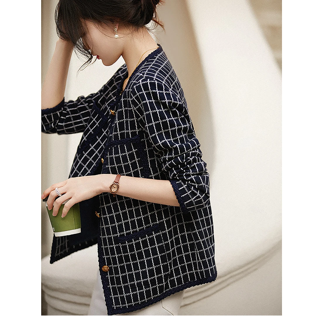 笑涵阁 气质雅蓝小香格纹 挚爱气质款外套WTG463808AG