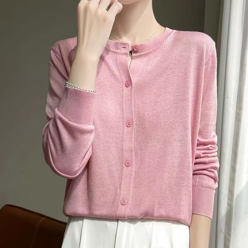 桑蚕丝羊毛清爽透气防晒开衫女外搭2025款针织衫薄款外套502