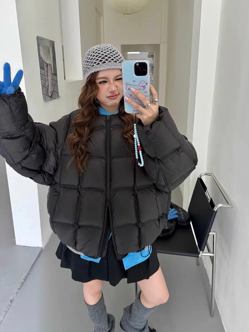 灰灰呀！一衣一码！方块云朵感~零压感90白鸭绒百搭宽松圆领羽绒服