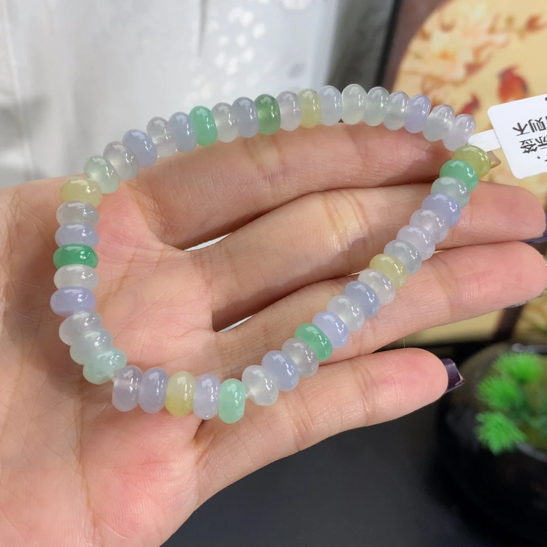 翡翠未镶嵌手串卡7冰胶算盘多宝手串