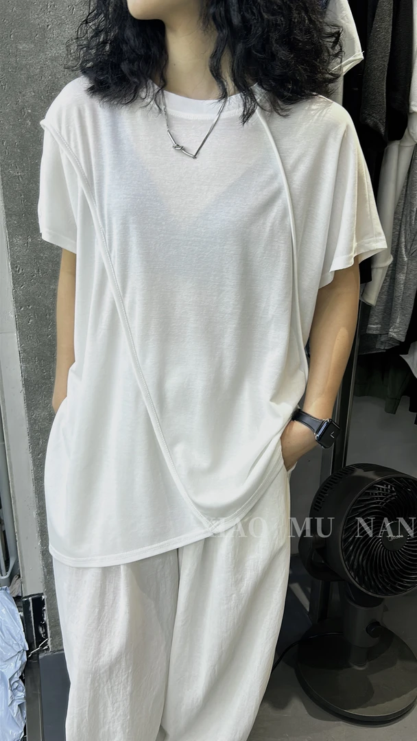 有货小木南#8998夏季福利不规则开叉短袖上衣