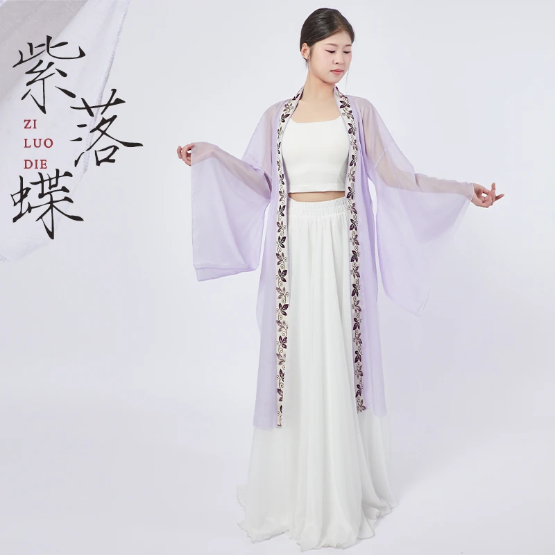古典舞纱衣中国风飘逸仙气舞蹈刺绣门襟大宽袖罩衫汉服大袖表演服