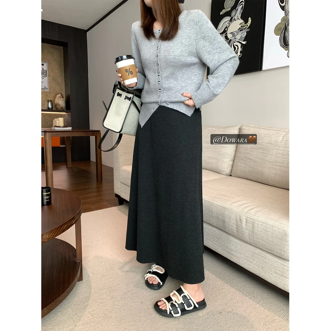 大婉酱微胖定制 韩系百搭长款半身裙女秋冬气质简约显瘦长裙6355D