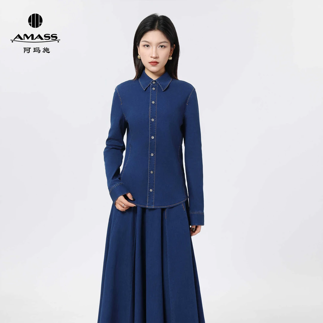 AMASS/阿玛施25春夏新款简约衬衣气质百搭polo领衬衫上衣女530017