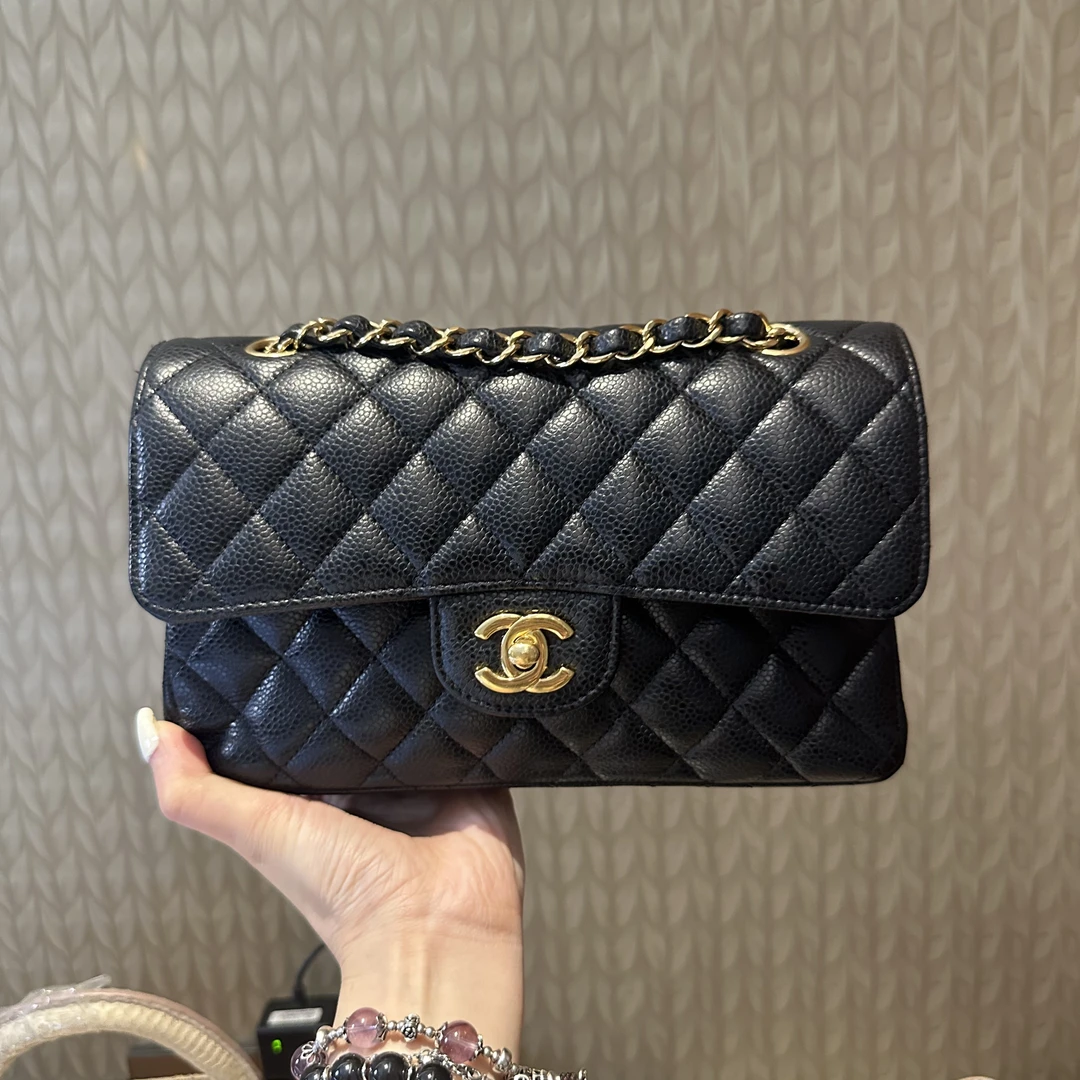 99新 Chanel/香奈儿 cf小号荔枝纹黑金时尚包/JM0019