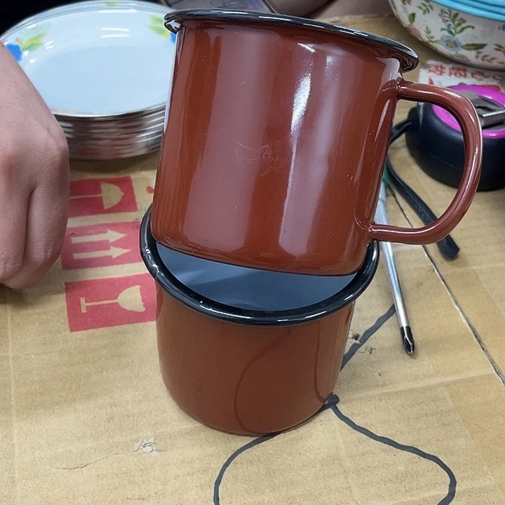 搪瓷口杯， 咖啡色 1个颜色随机