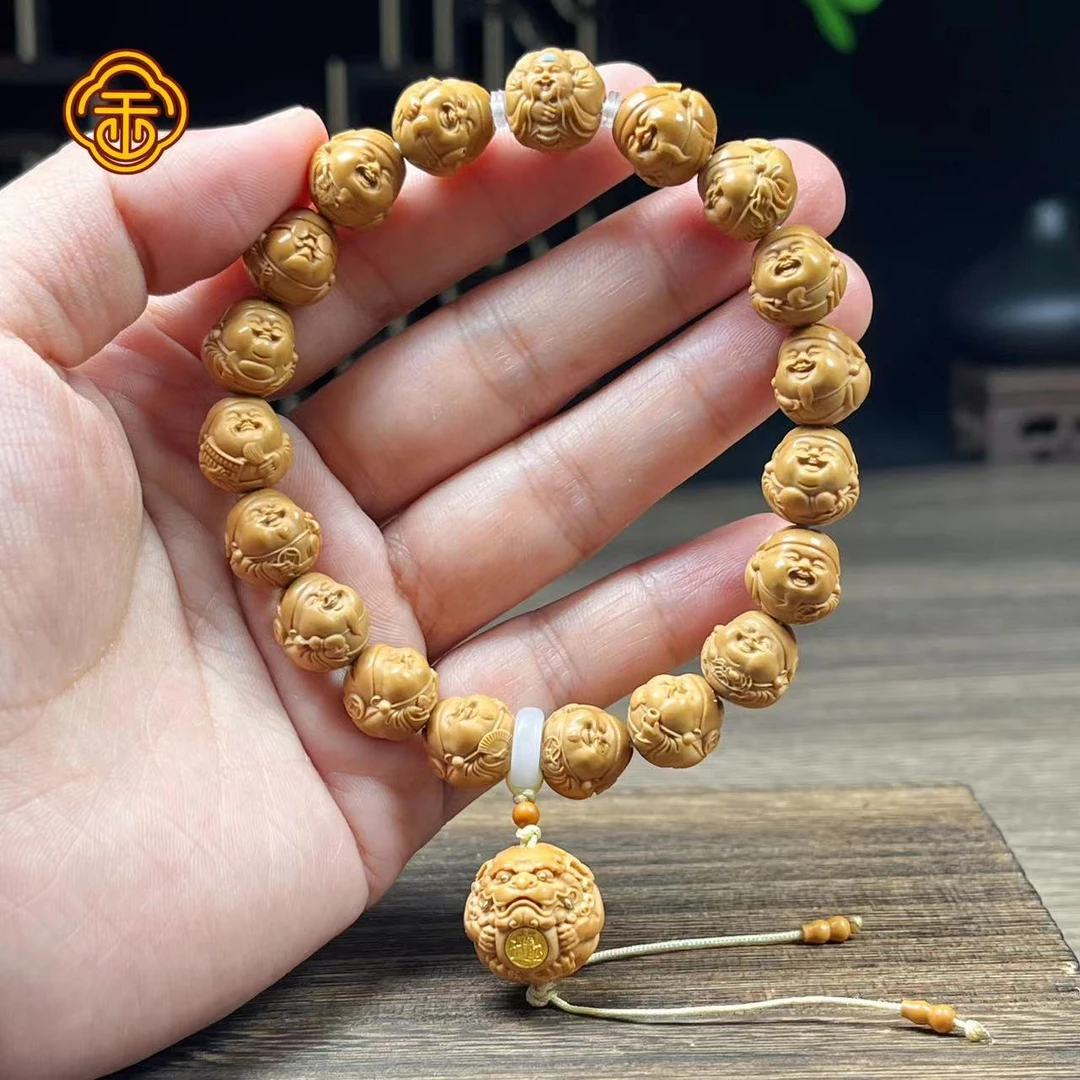 A猴头核桃 1.1可爱小财神坠貔貅 镶嵌金标 文玩手串A