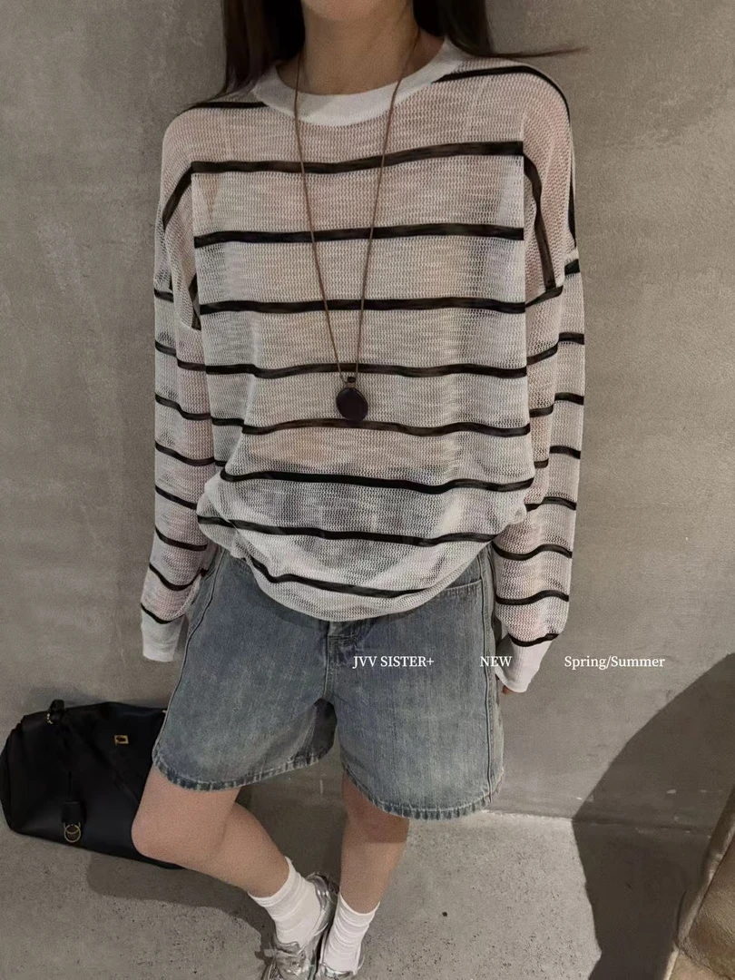 福秒-敲透气！极简条纹圆领针织T（JD90338#）JVV