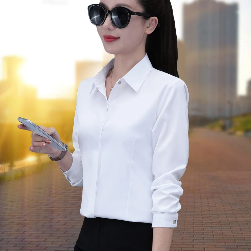 衬衫女长袖2025春秋新款韩版修身气质百搭工装工作服免烫职业衬衫