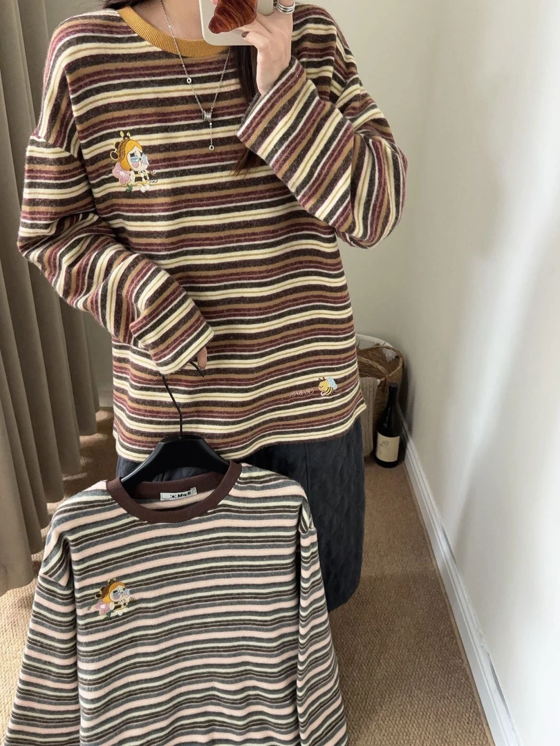 0229【冬季新款】卡通蜜蜂小哭包百搭条纹T恤（6218）