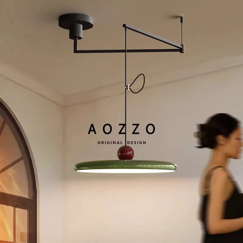 奥朵中古飞碟摇臂吊灯餐厅灯法式复古新款餐桌创意可移位灯具灯饰