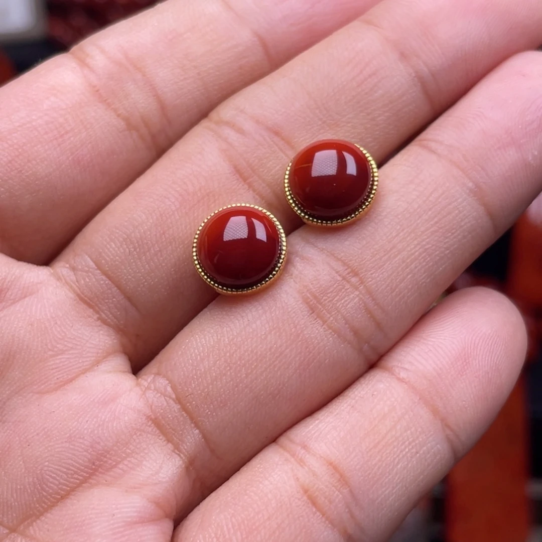 南红玛瑙珠宝奇石银S925镶嵌?***?耳钉