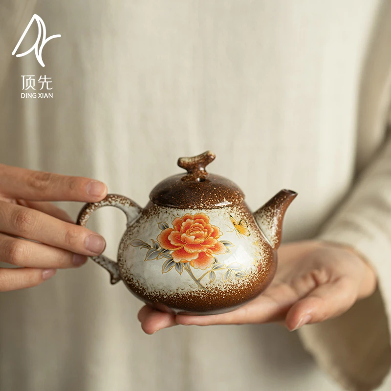 阿七的器 仿柴烧窑变牡丹茶壶家用复古功夫茶具泡茶壶简装-F191