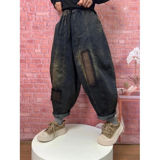 267欧货春新款贴布牛仔大版女裤