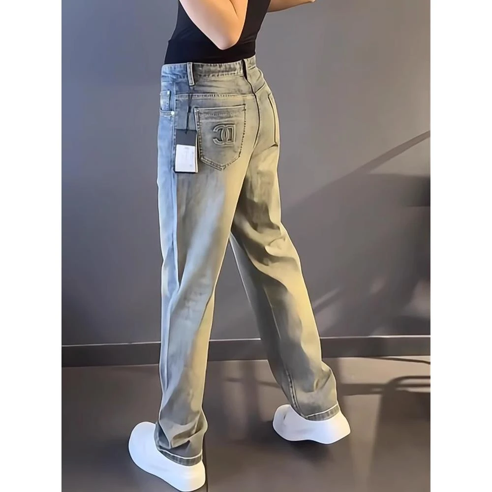 潮牌男装轻奢大码男士轻薄阔腿牛仔裤新款轻薄阔腿高街潮流牛仔裤