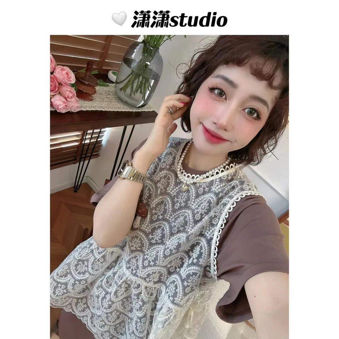 【短款蕾丝坎肩】【遮肚子】【韩系百搭】【不带胸针】潇潇蕾丝马甲XS2401