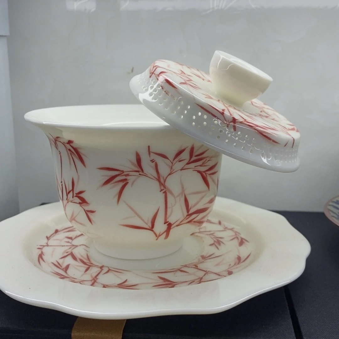 盖碗套装手绘漂亮的好看的