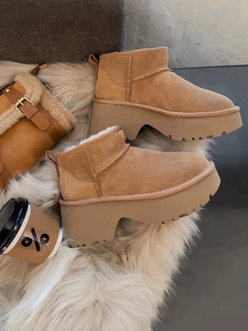 棉鞋女靴休闲中跟时尚雪地靴冬季厚底中筒