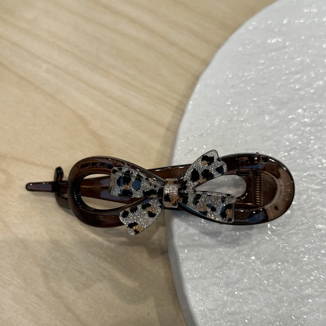 韩系简约豹纹蝴蝶结扭扭夹