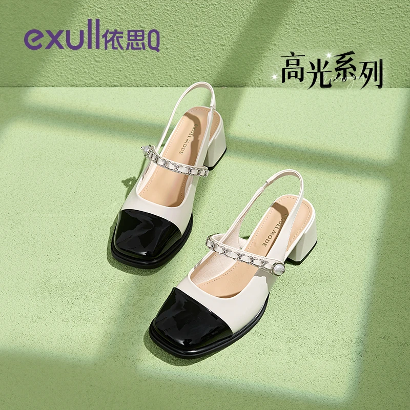 依思q凉鞋女款2025新款法式包头一字带小香风高跟鞋玛丽珍女鞋子