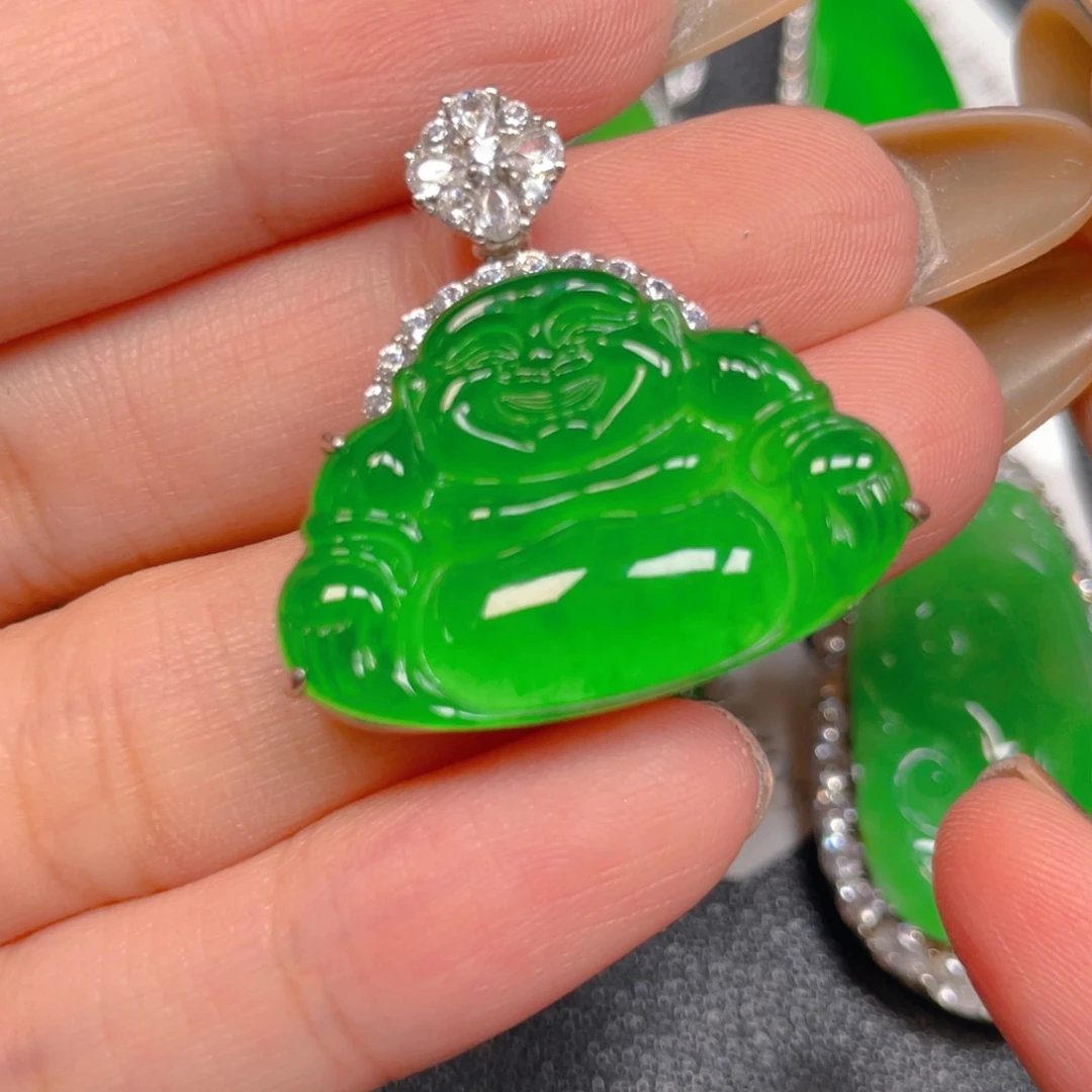翡翠银S925镶嵌摆件