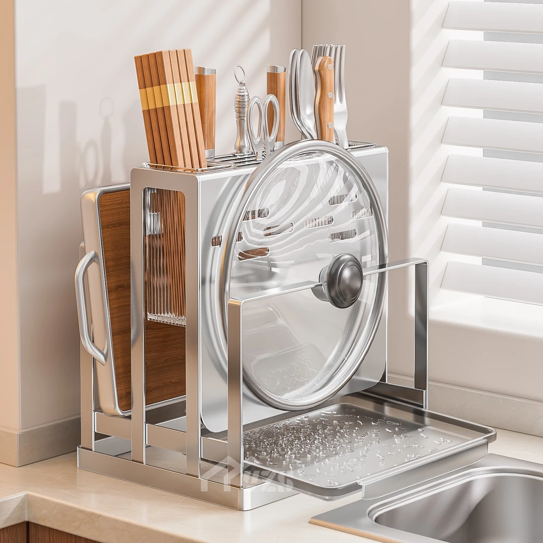 厨房304不锈钢刀架多功能置物架筷子筒砧板架菜刀架刀座锅铲架子