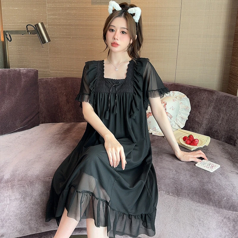 宫廷风方领网纱睡裙8825