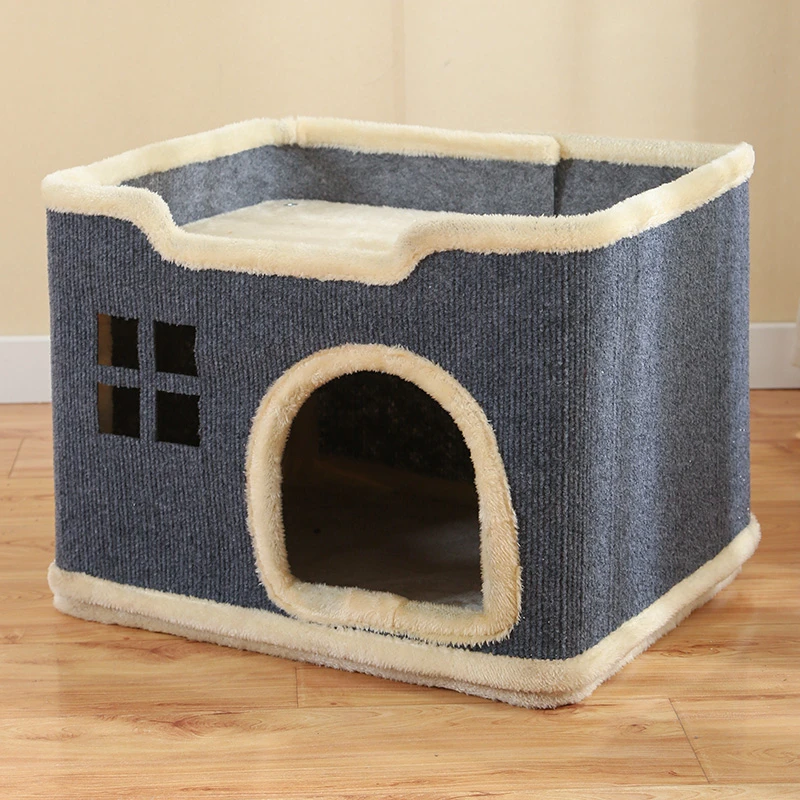 冬季猫窝单层猫窝桶耐磨耐抓不掉屑小房子猫窝加厚保暖猫屋