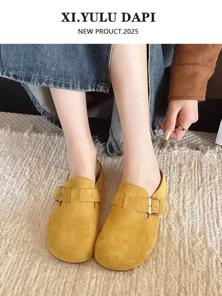 厚底包头包头拖勃肯鞋女款半拖韩版春季复古半拖软底凉拖休闲
